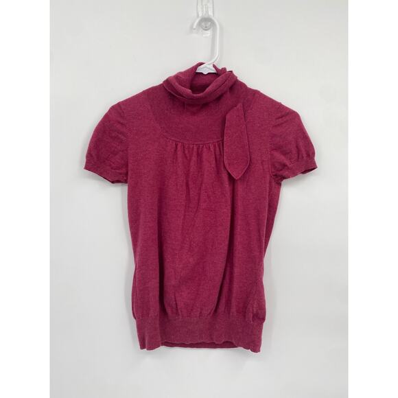 Banana Republic Raspberry Red Short Sleeve Sweater Turtleneck S Petite - Picture 1 of 8